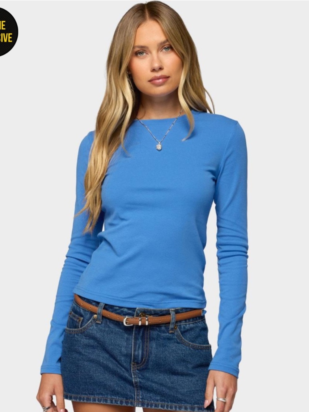 Edikted Long Sleeve Crewneck Top in Bright Blue